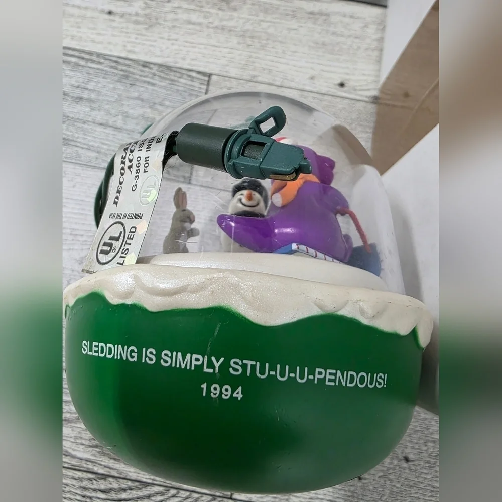 Vintage Barney  Snow Globe Ornament